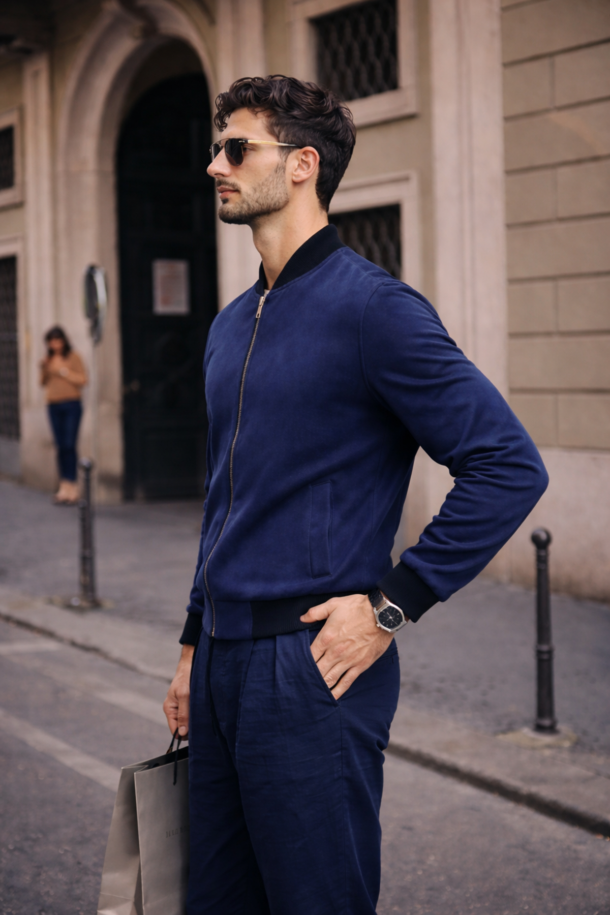 Erkek Relax Fit Lacivert Süet Nubuk Ceket