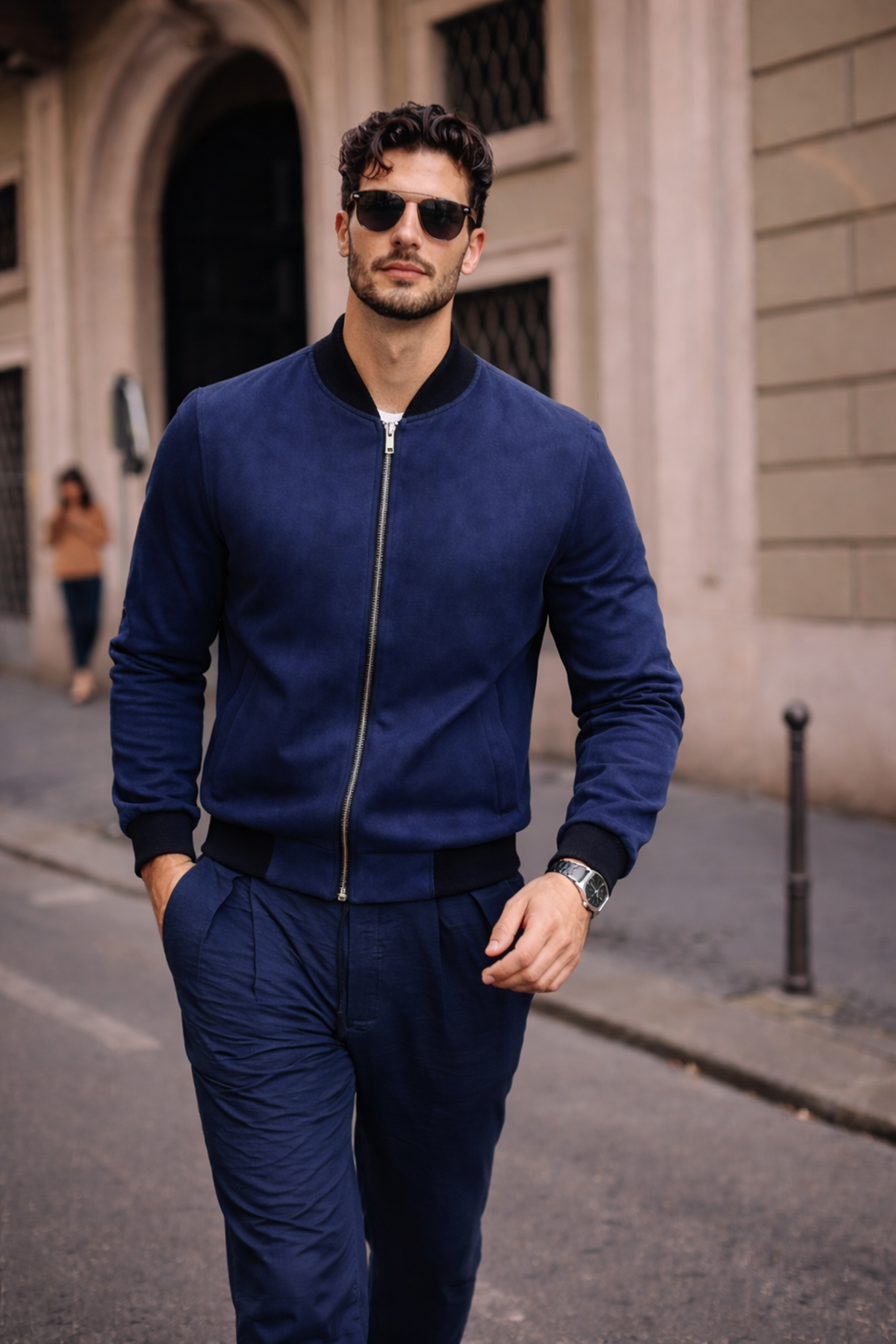 Erkek Relax Fit Lacivert Süet Nubuk Ceket