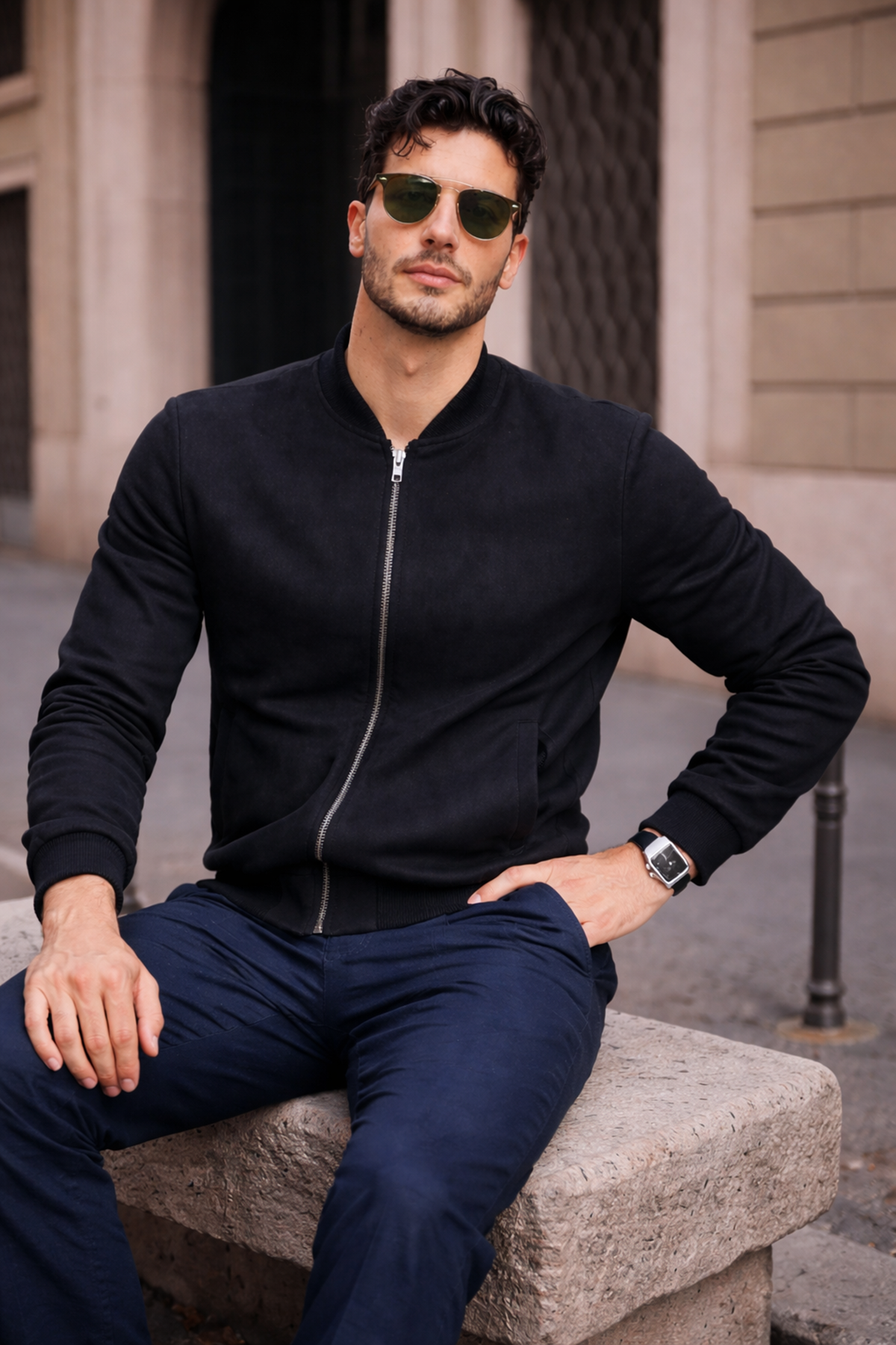 Erkek Relax Fit Siyah Süet Nubuk Ceket