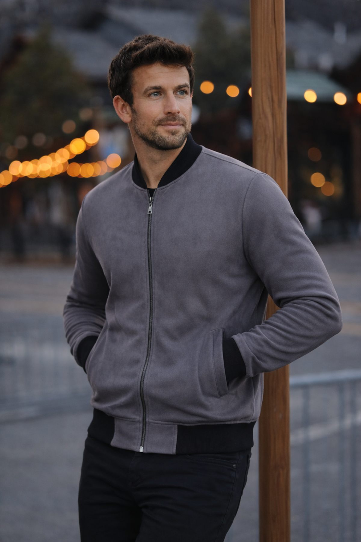 Erkek Comfort Fit Basic Füme Süet Nubuk Ceket