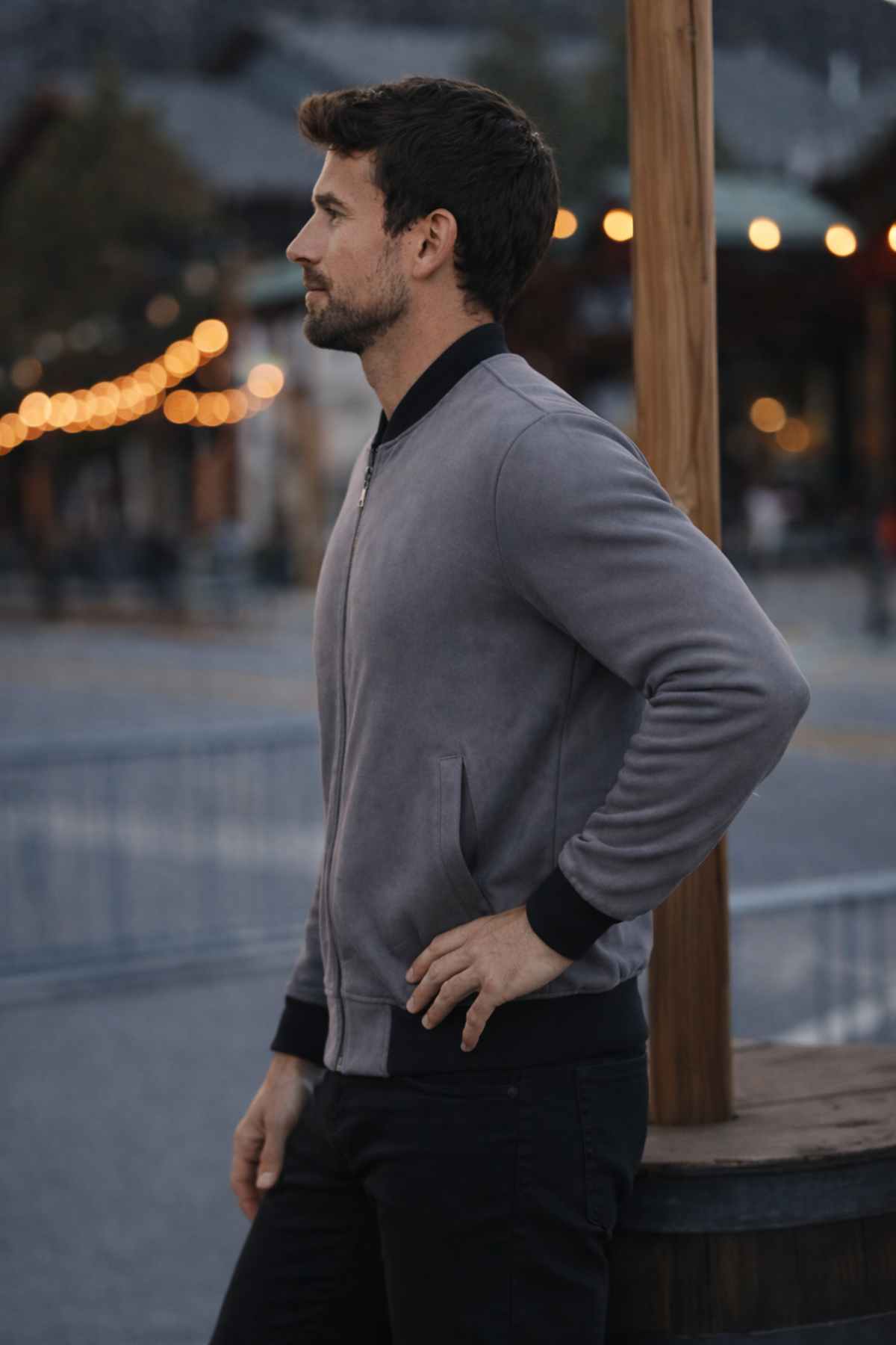 Erkek Comfort Fit Basic Füme Süet Nubuk Ceket