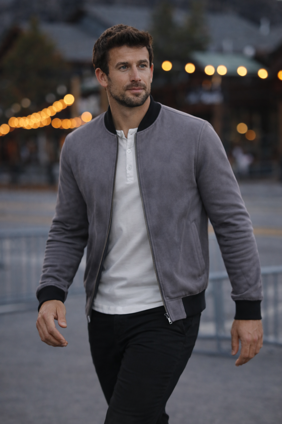 Erkek Comfort Fit Basic Füme Süet Nubuk Ceket