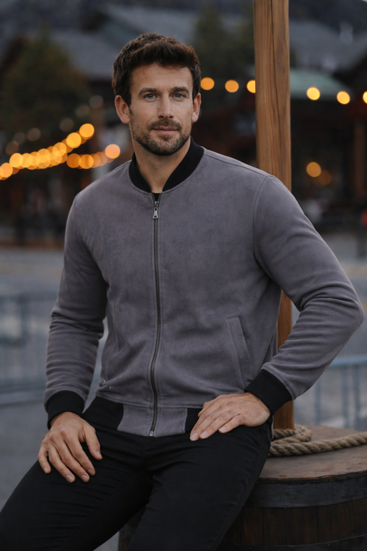 Erkek Comfort Fit Basic Füme Süet Nubuk Ceket