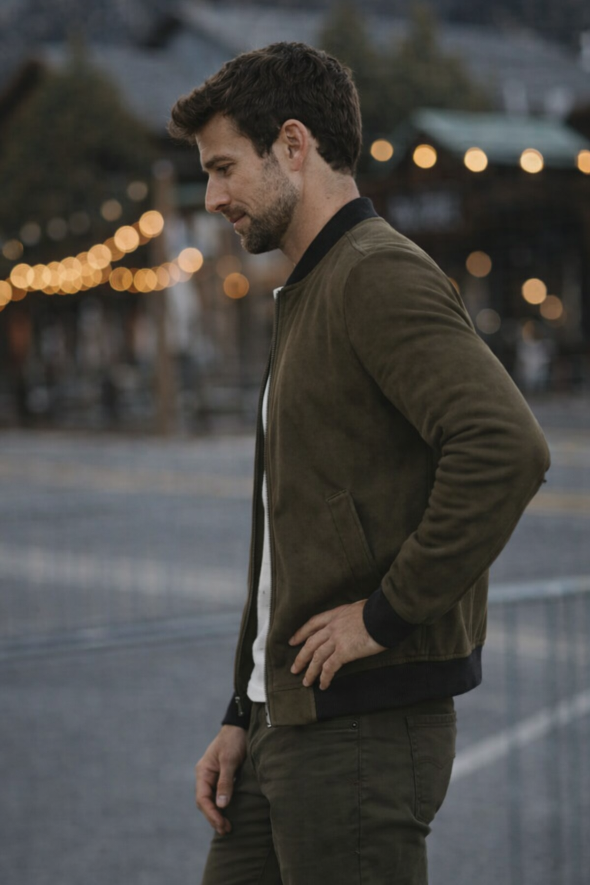 Erkek Comfort Fit Basic Haki Süet Nubuk Ceket