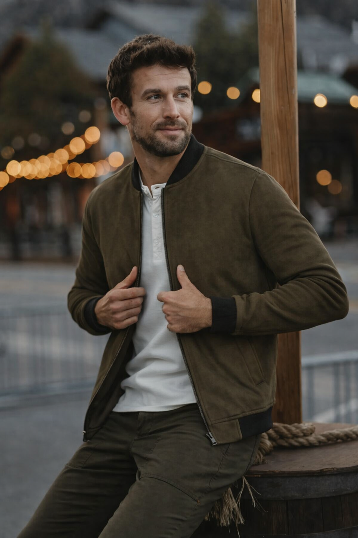 Erkek Comfort Fit Basic Haki Süet Nubuk Ceket