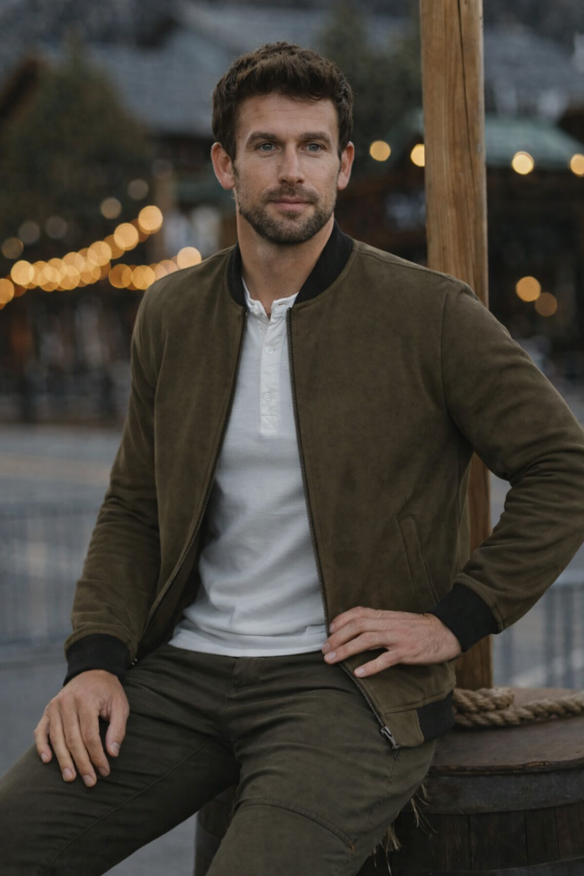 Erkek Comfort Fit Basic Haki Süet Nubuk Ceket