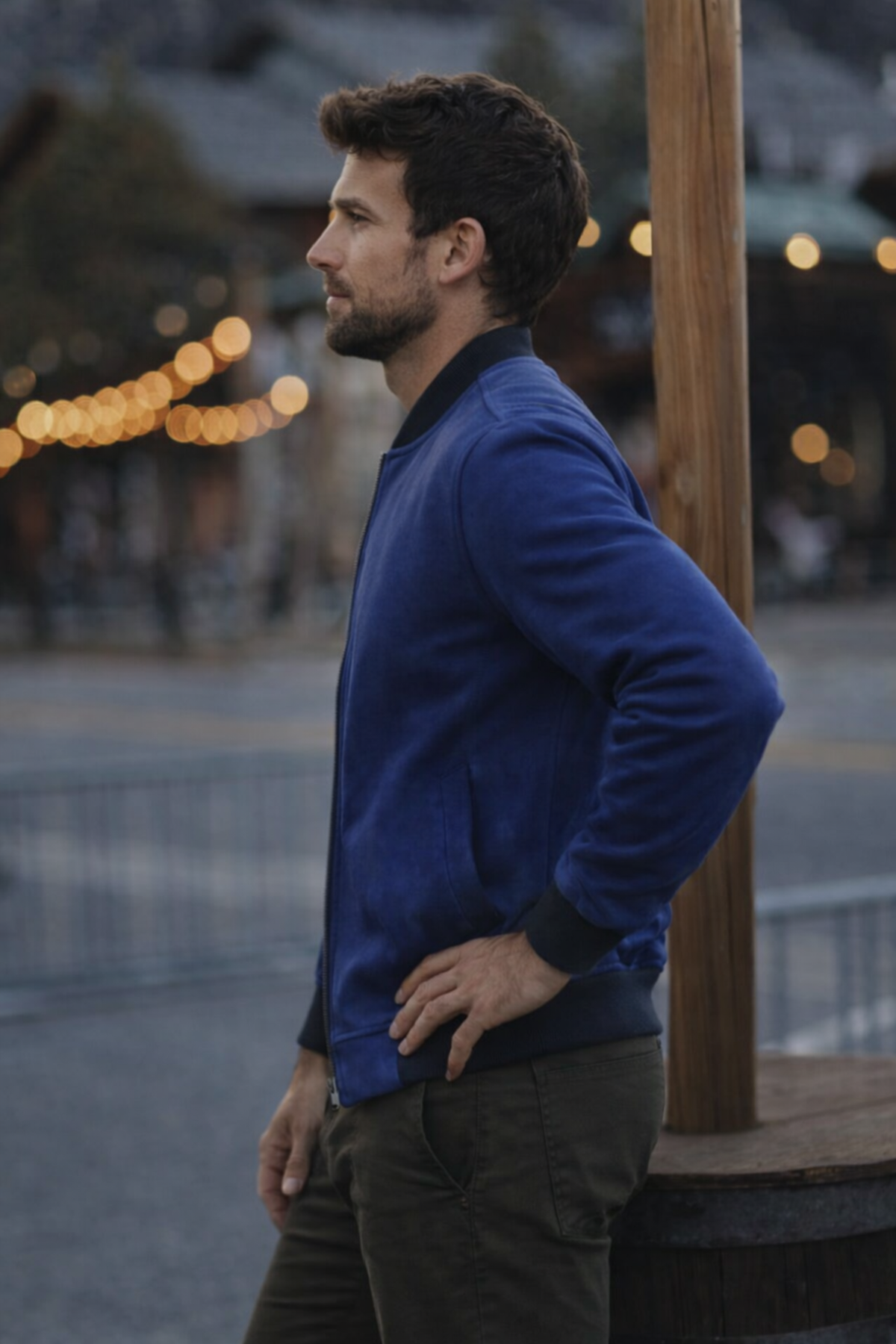 Erkek Comfort Fit Basic Lacivert Süet Nubuk Ceket