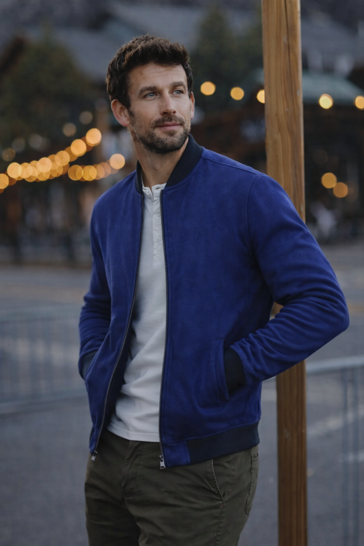 Erkek Comfort Fit Basic Lacivert Süet Nubuk Ceket