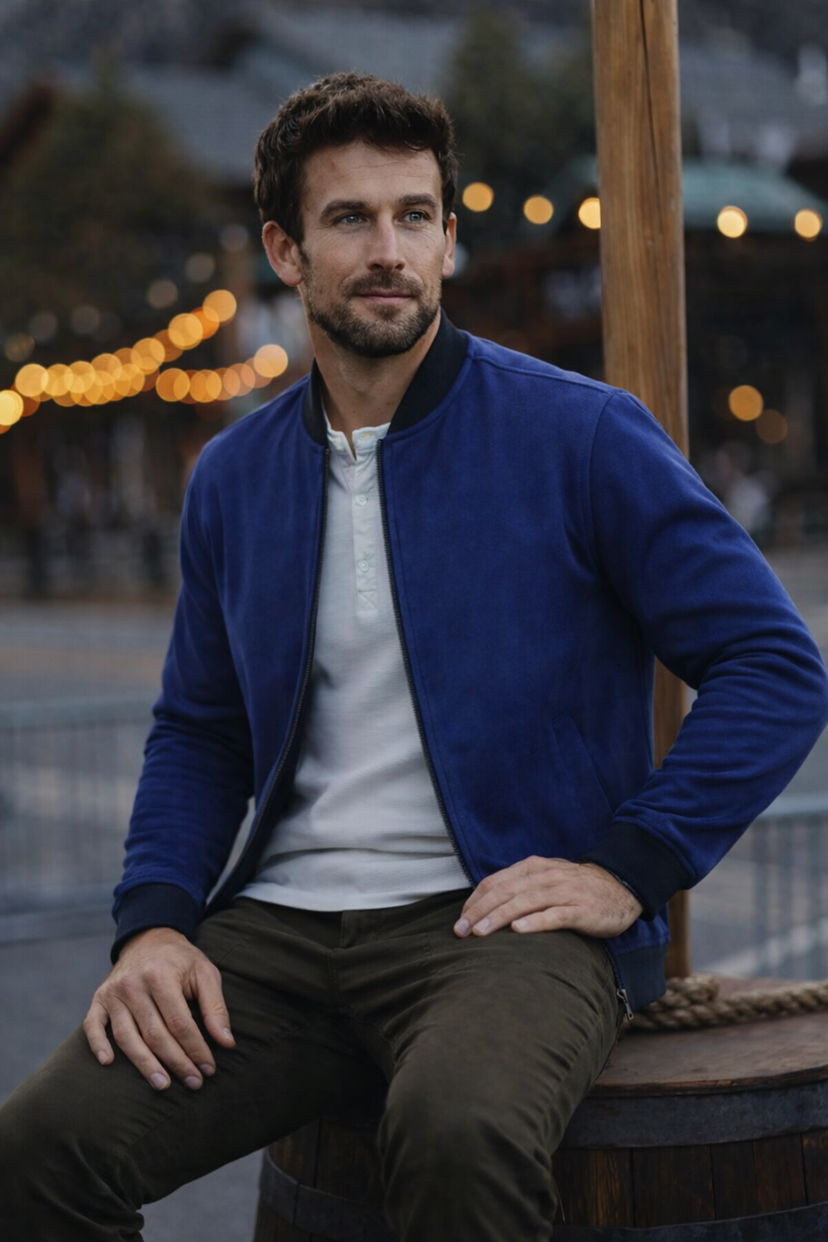 Erkek Comfort Fit Basic Lacivert Süet Nubuk Ceket