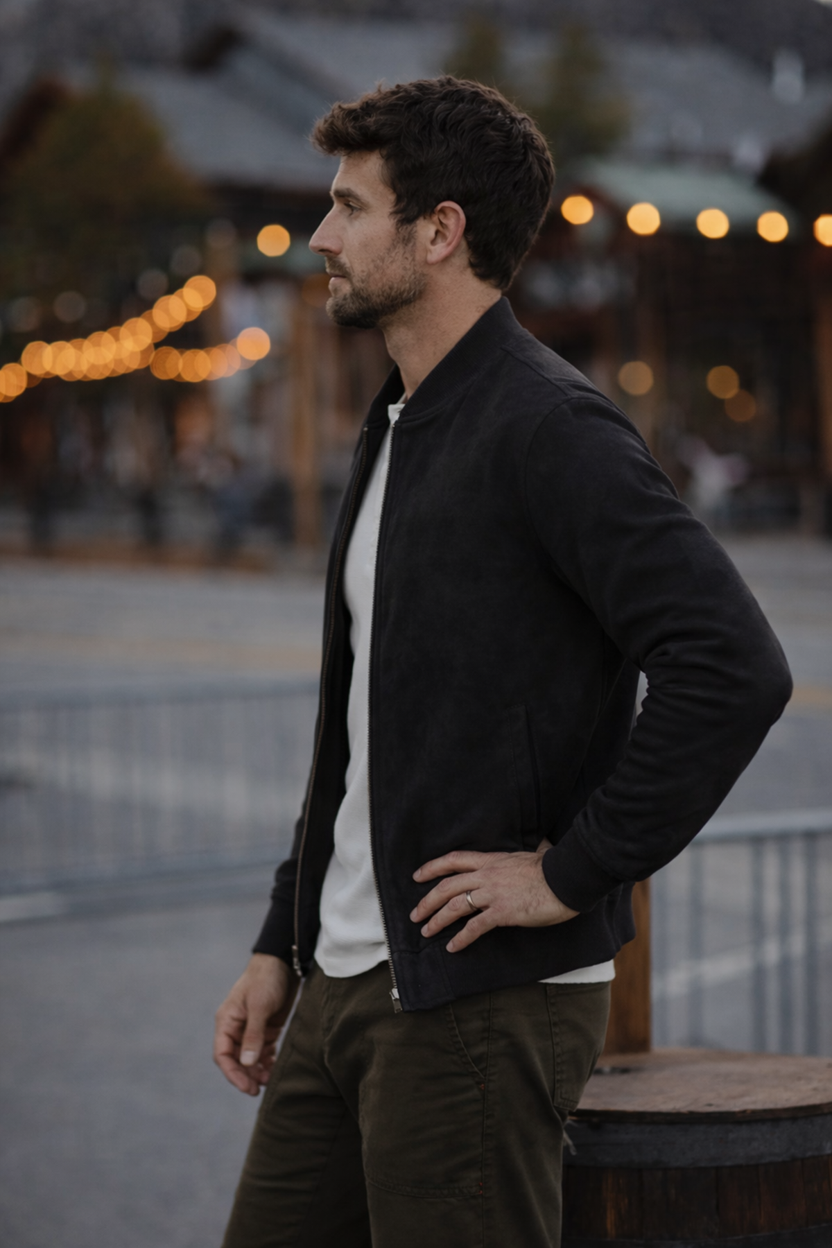 Erkek Comfort Fit Basic Siyah Süet Nubuk Ceket