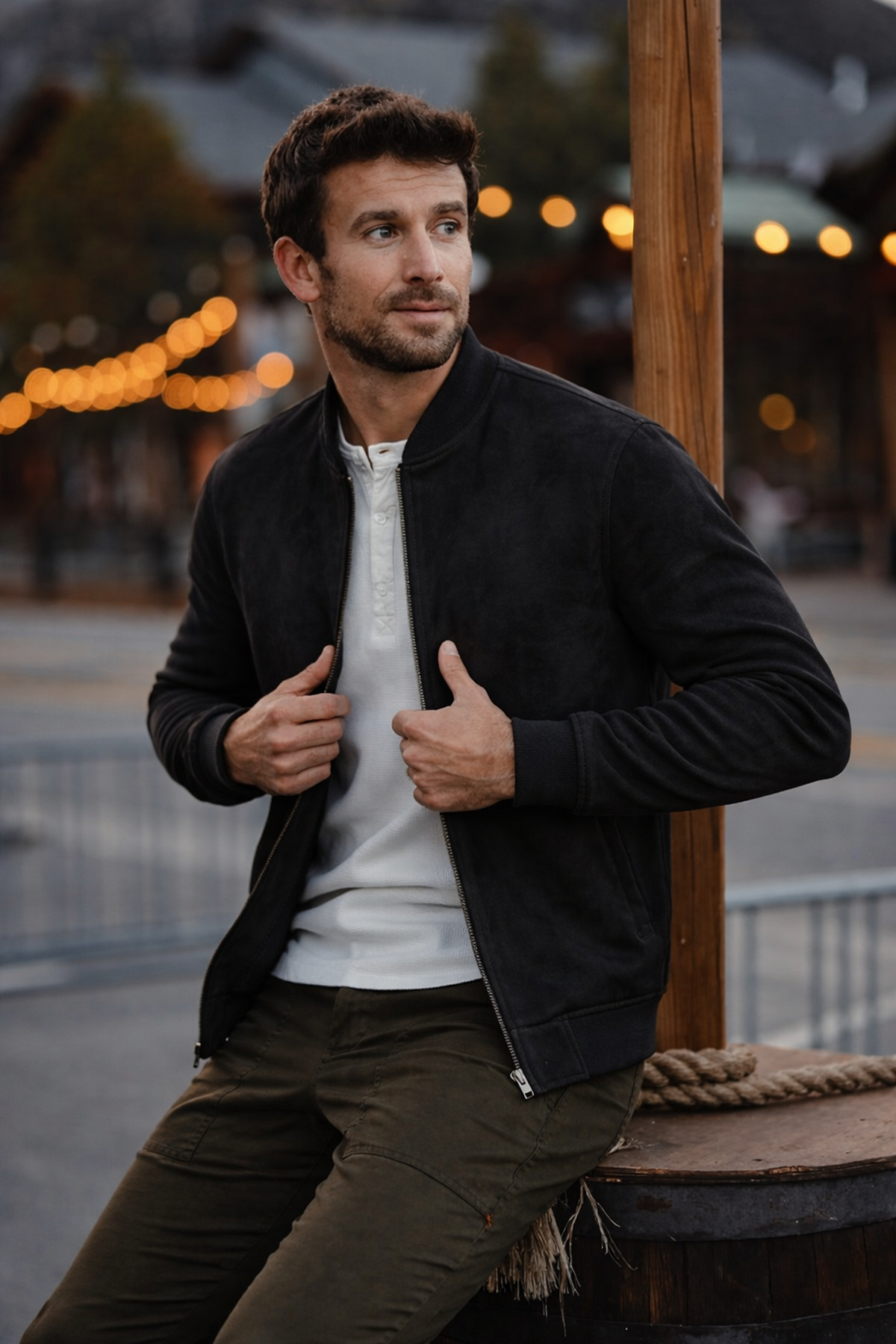 Erkek Comfort Fit Basic Siyah Süet Nubuk Ceket