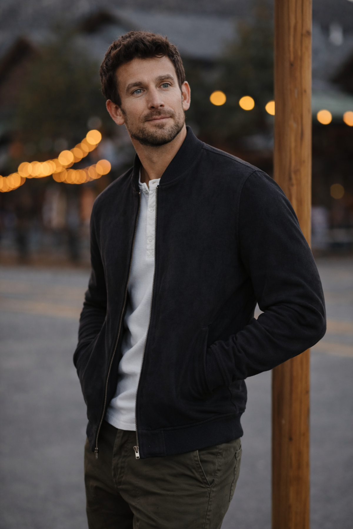 Erkek Comfort Fit Basic Siyah Süet Nubuk Ceket