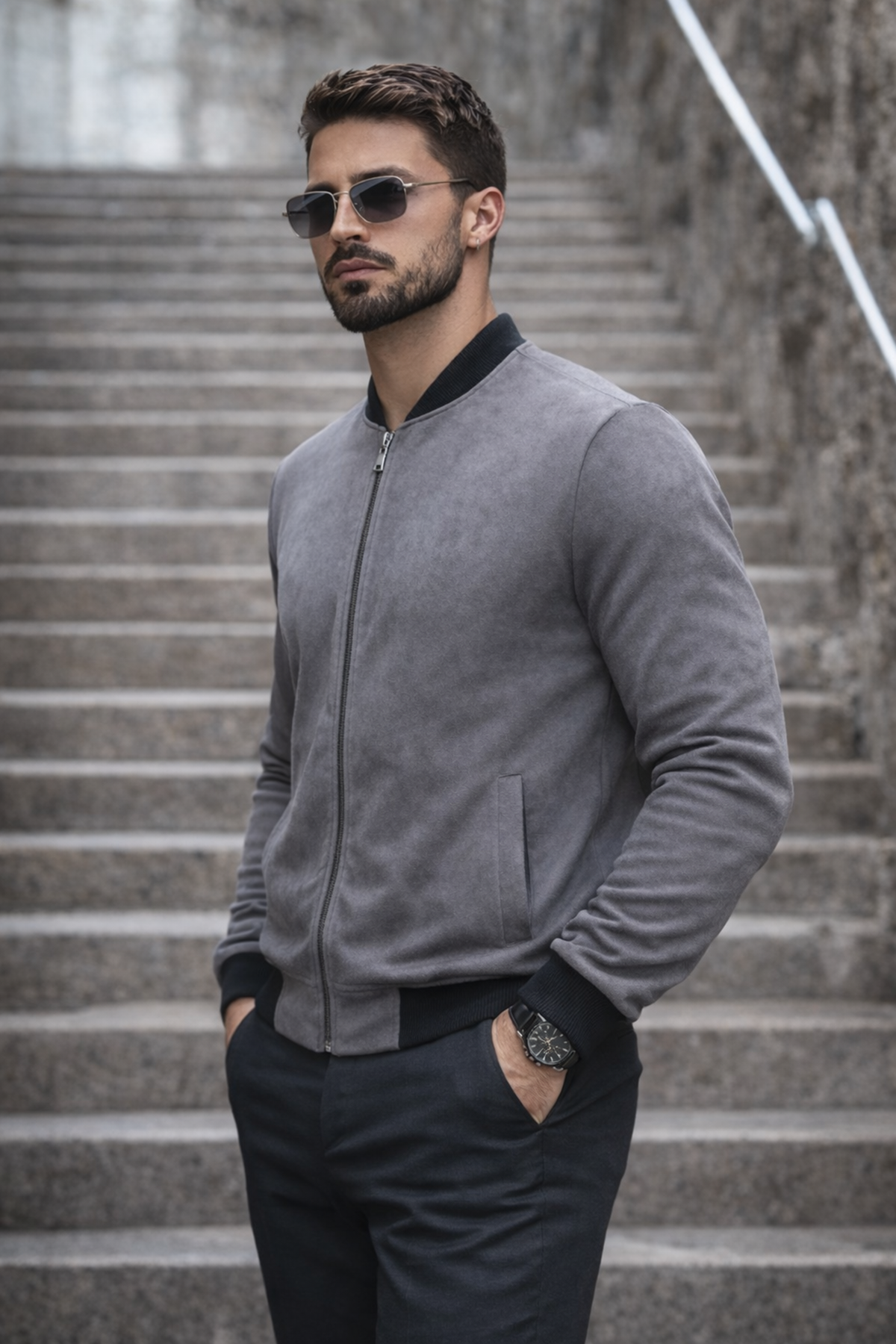 Erkek Basic Dar Kalıp Füme Nubuk Ceket