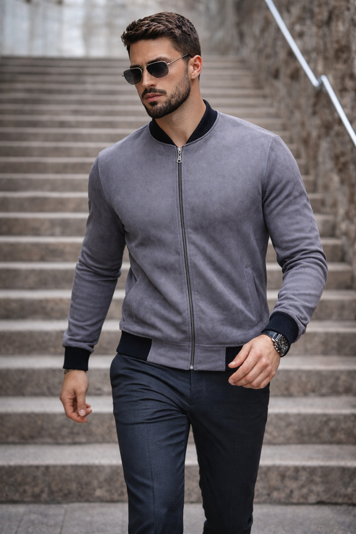 Erkek Basic Dar Kalıp Füme Nubuk Ceket