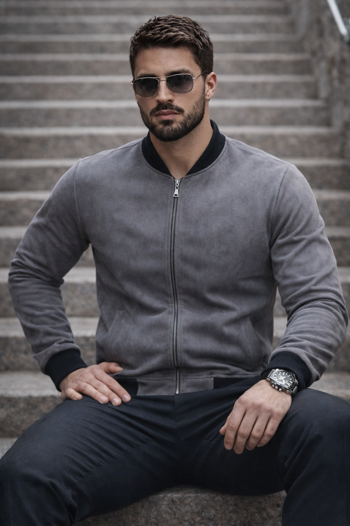 Erkek Basic Dar Kalıp Füme Nubuk Ceket