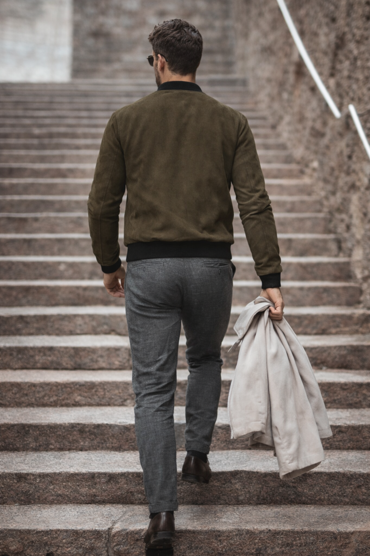 Erkek Basic Dar Kalıp Haki Nubuk Ceket