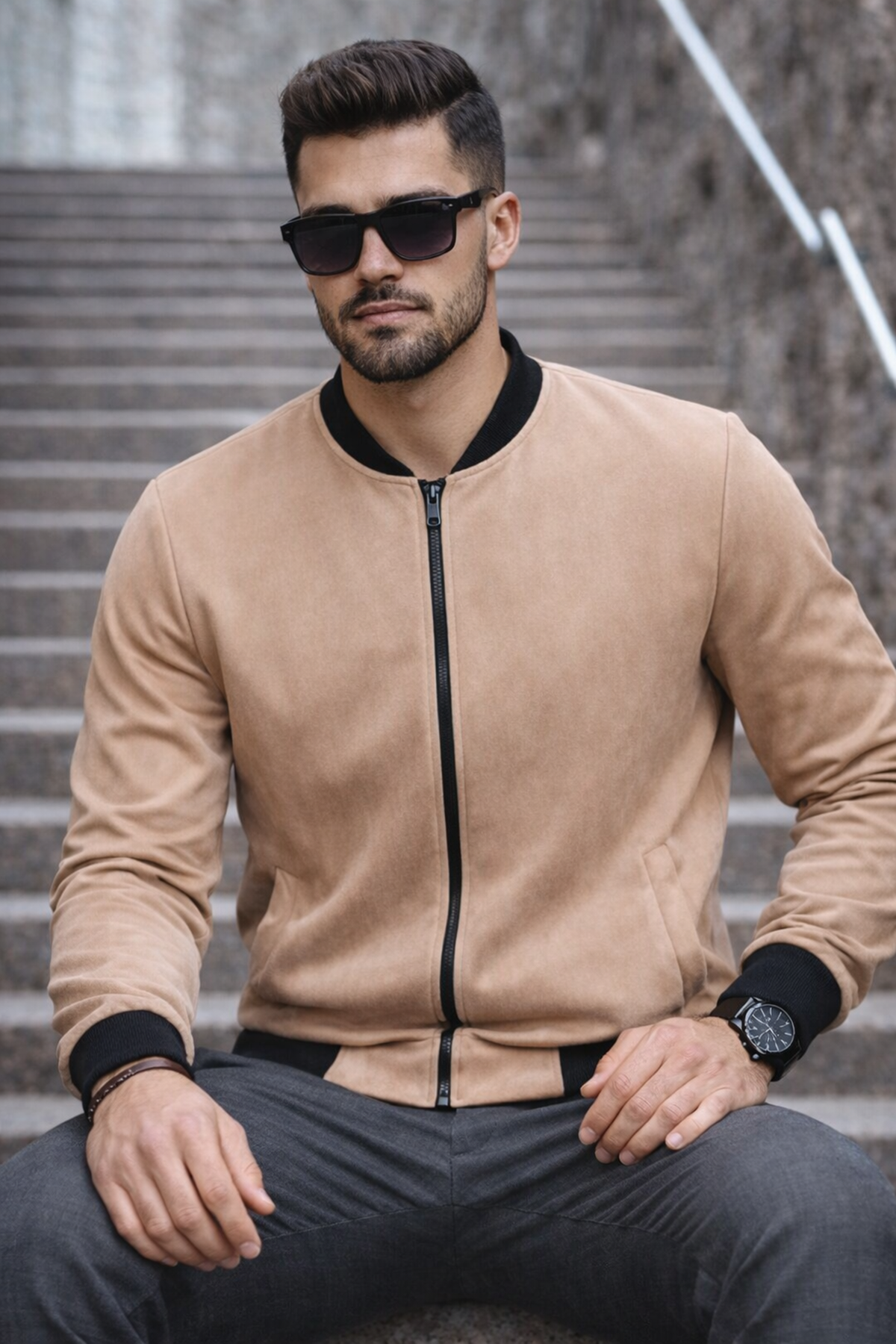 Erkek Basic Dar Kalıp Kahve Nubuk Ceket