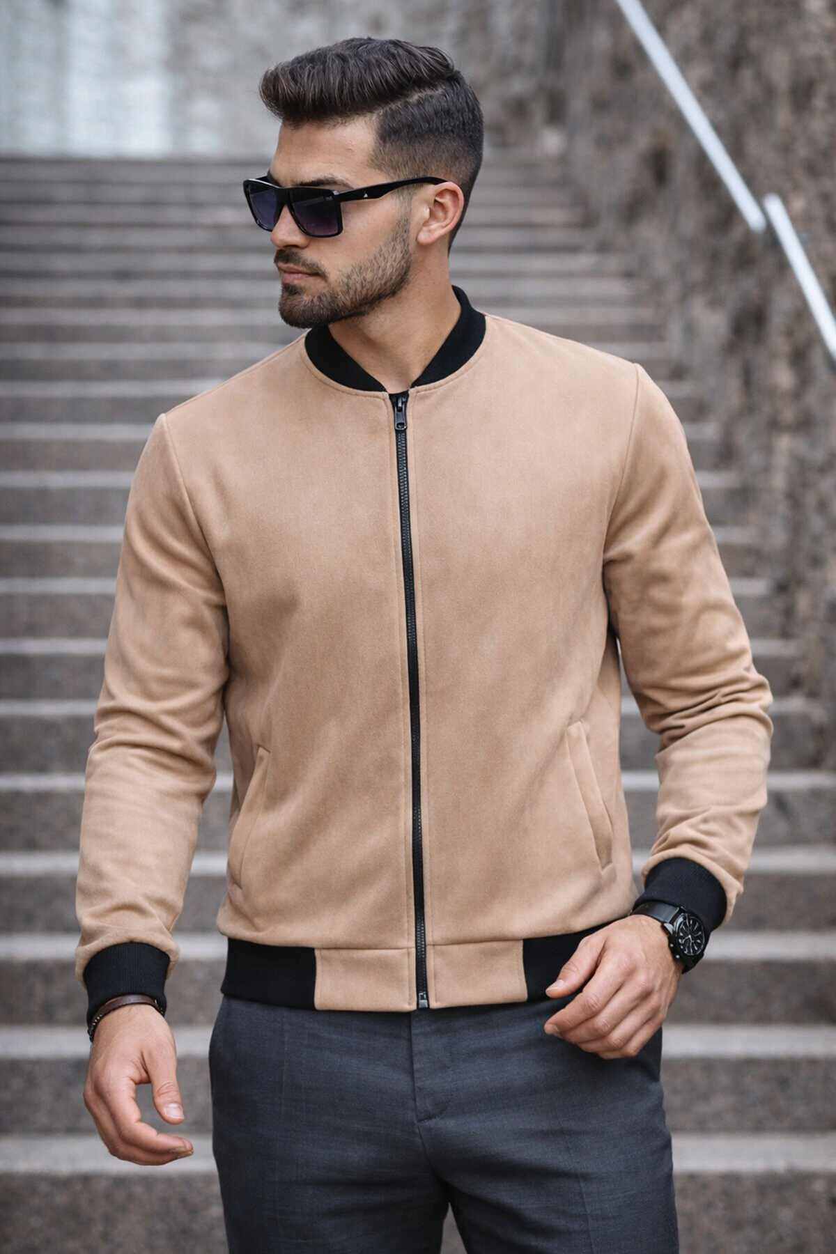 Erkek Basic Dar Kalıp Kahve Nubuk Ceket