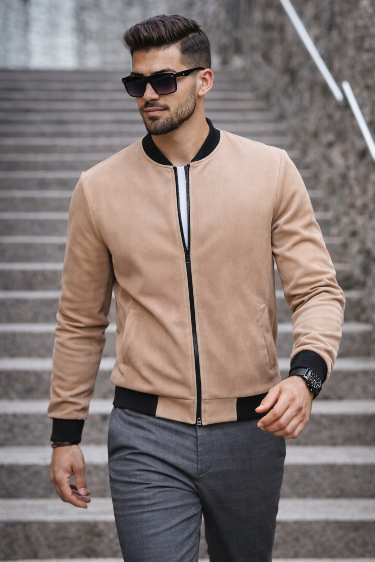 Erkek Basic Dar Kalıp Kahve Nubuk Ceket