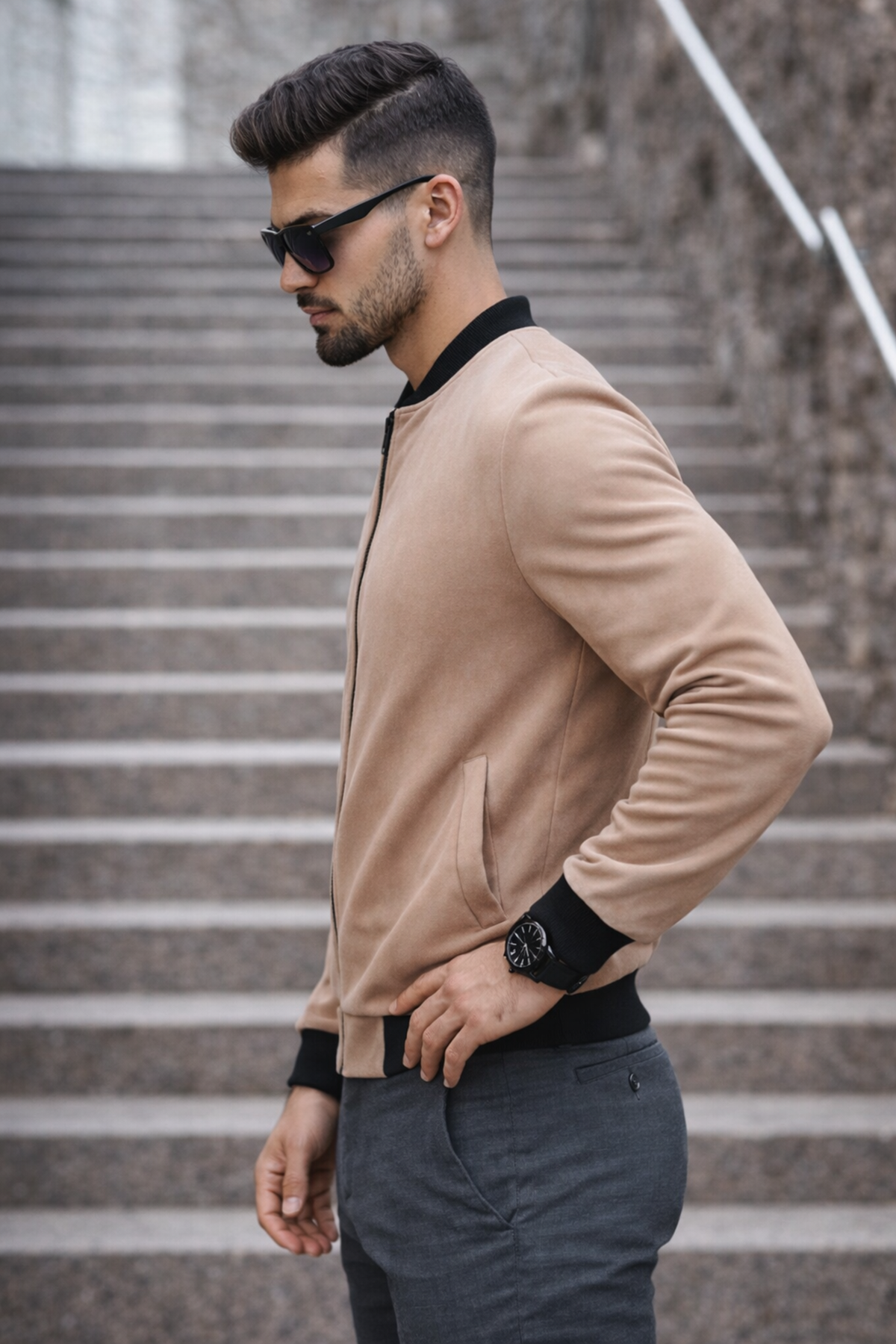 Erkek Basic Dar Kalıp Kahve Nubuk Ceket