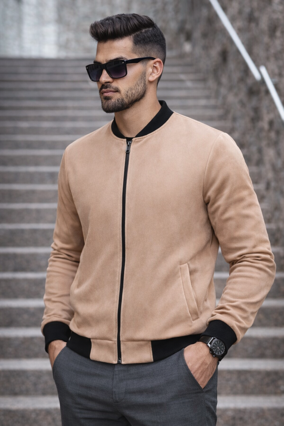 Erkek Basic Dar Kalıp Kahve Nubuk Ceket