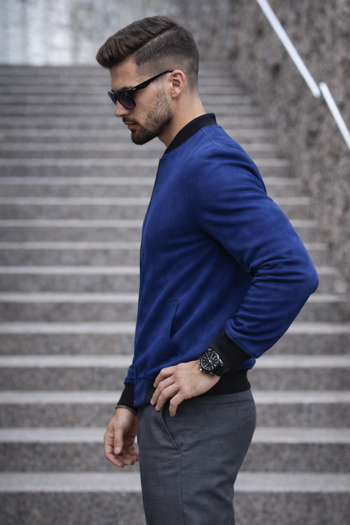 Erkek Basic Dar Kalıp Lacivert Nubuk Ceket