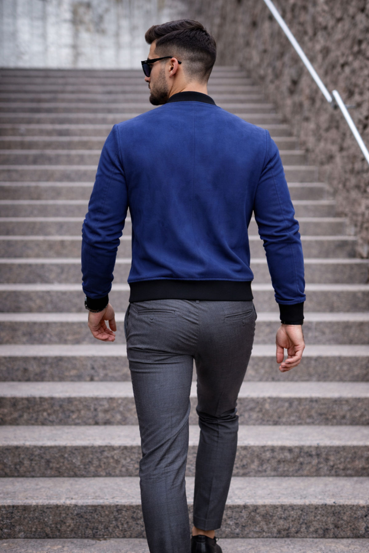 Erkek Basic Dar Kalıp Lacivert Nubuk Ceket