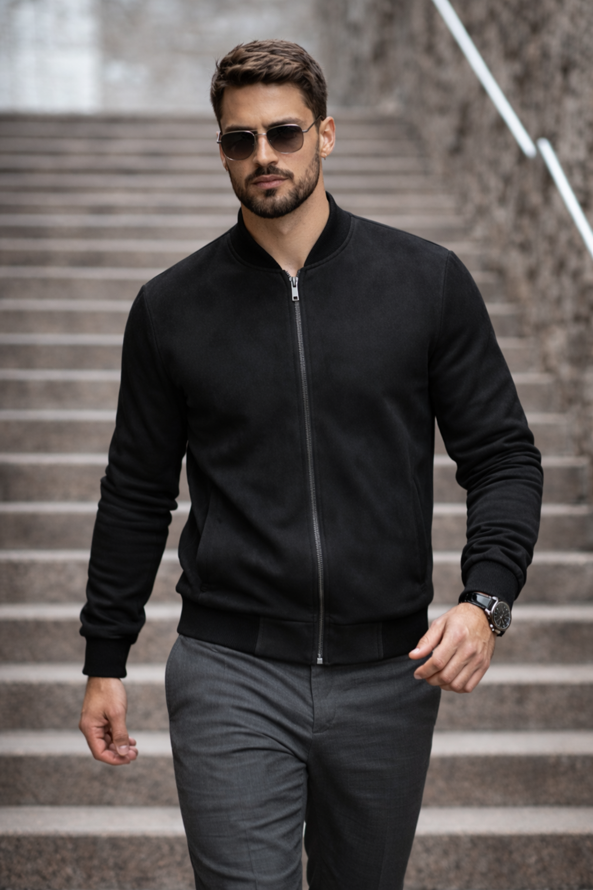 Erkek Basic Dar Kalıp Siyah Nubuk Ceket