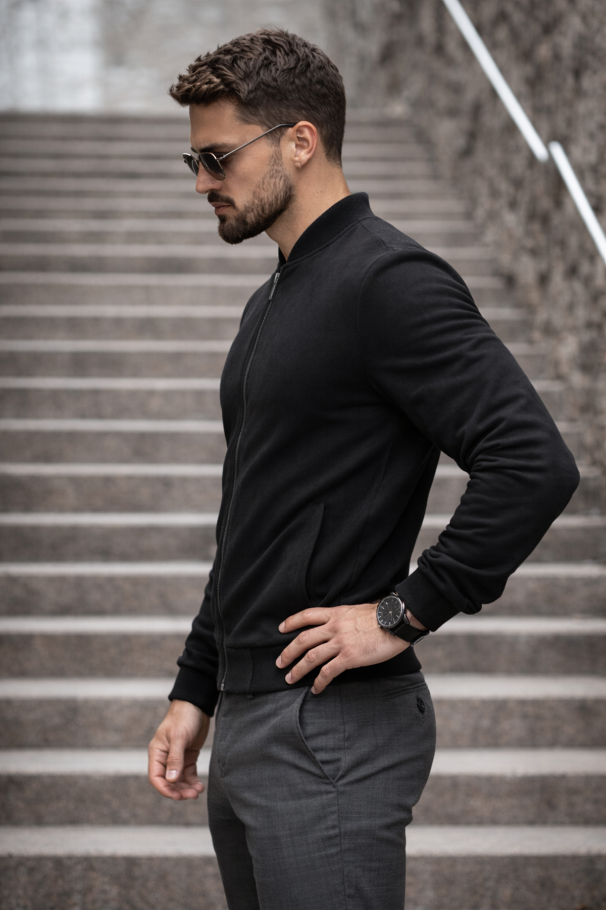 Erkek Basic Dar Kalıp Siyah Nubuk Ceket