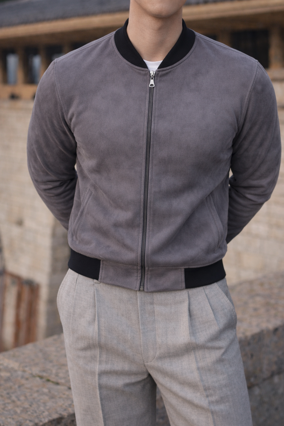 Erkek Smart Casual Füme Nubuk Ceket