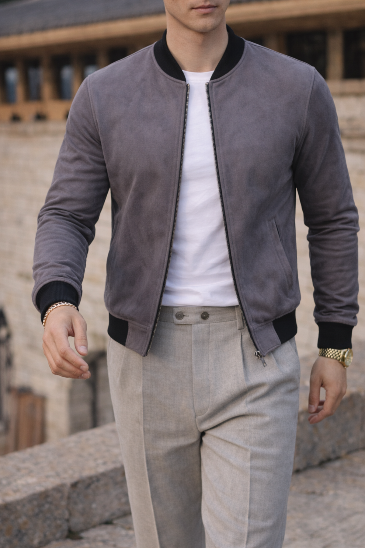 Erkek Smart Casual Füme Nubuk Ceket