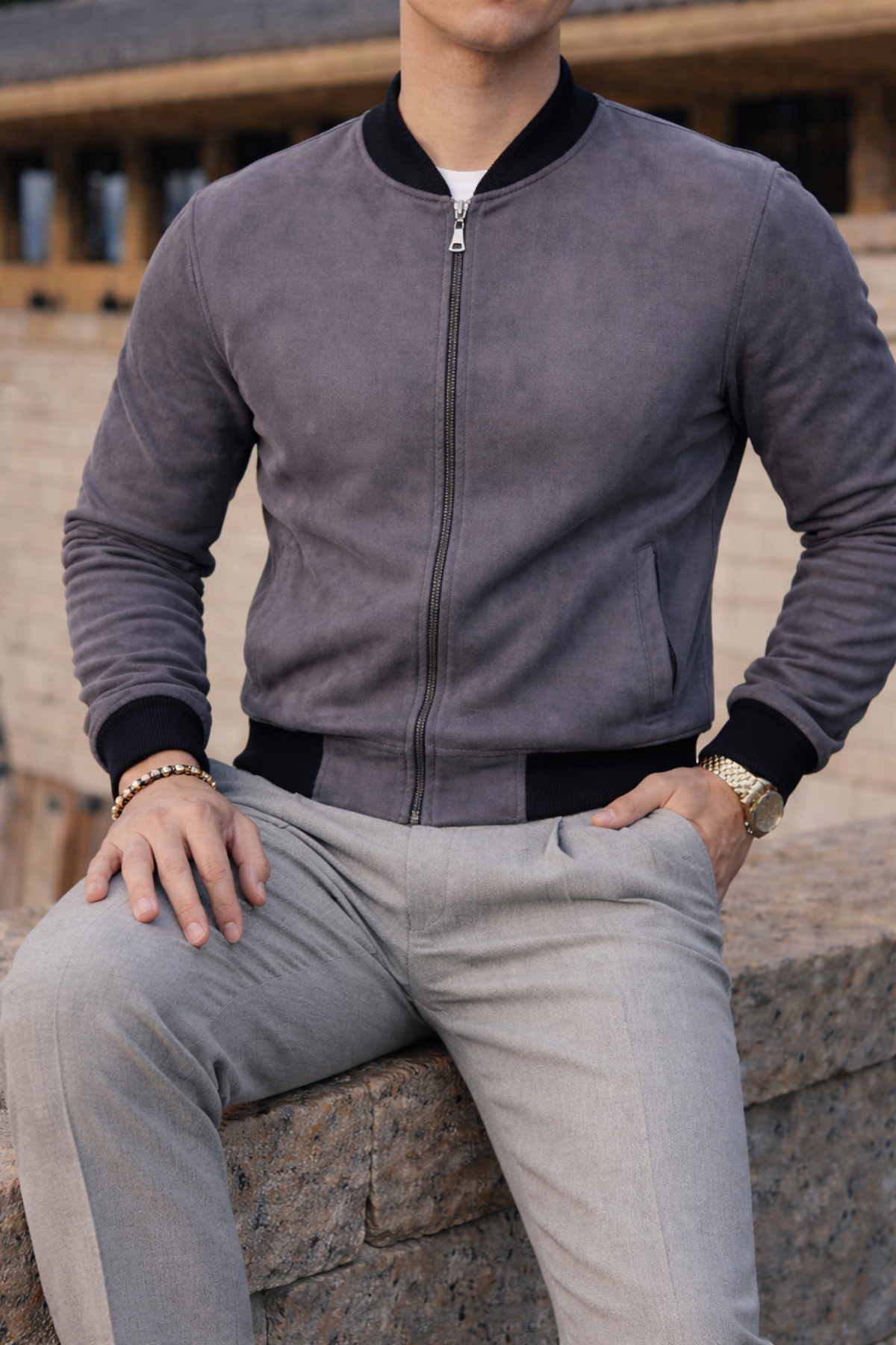 Erkek Smart Casual Füme Nubuk Ceket