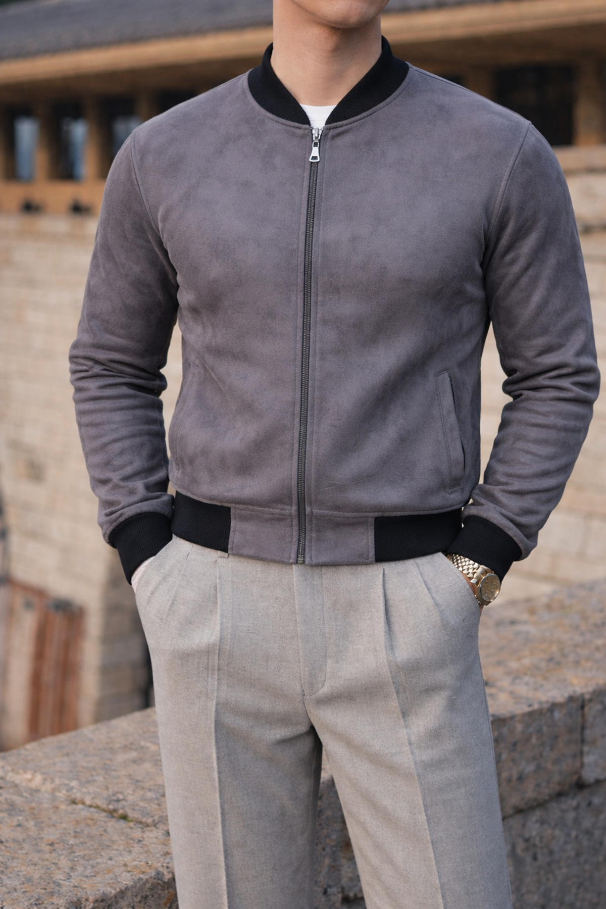 Erkek Smart Casual Füme Nubuk Ceket