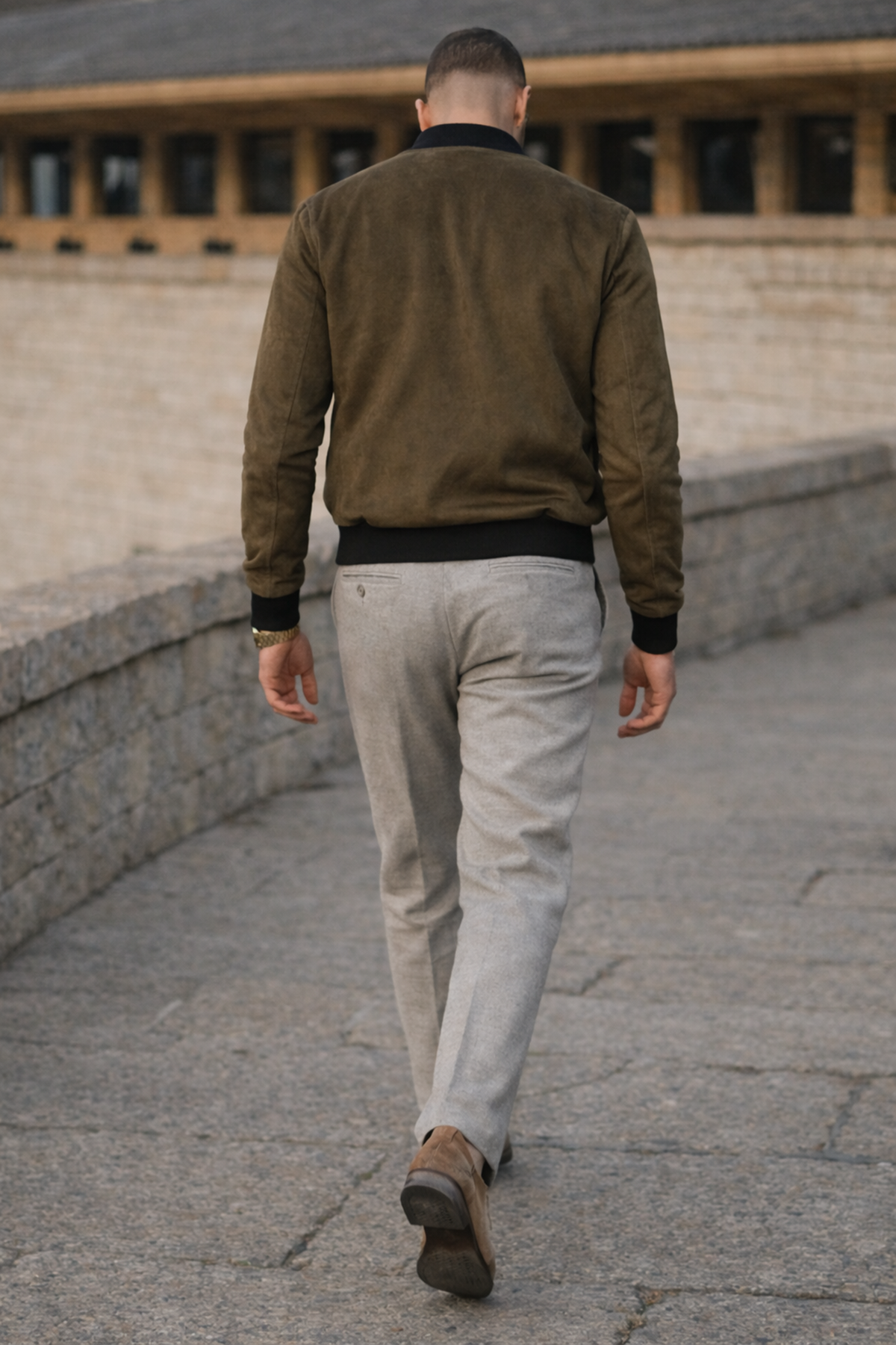 Erkek Smart Casual Haki Nubuk Ceket