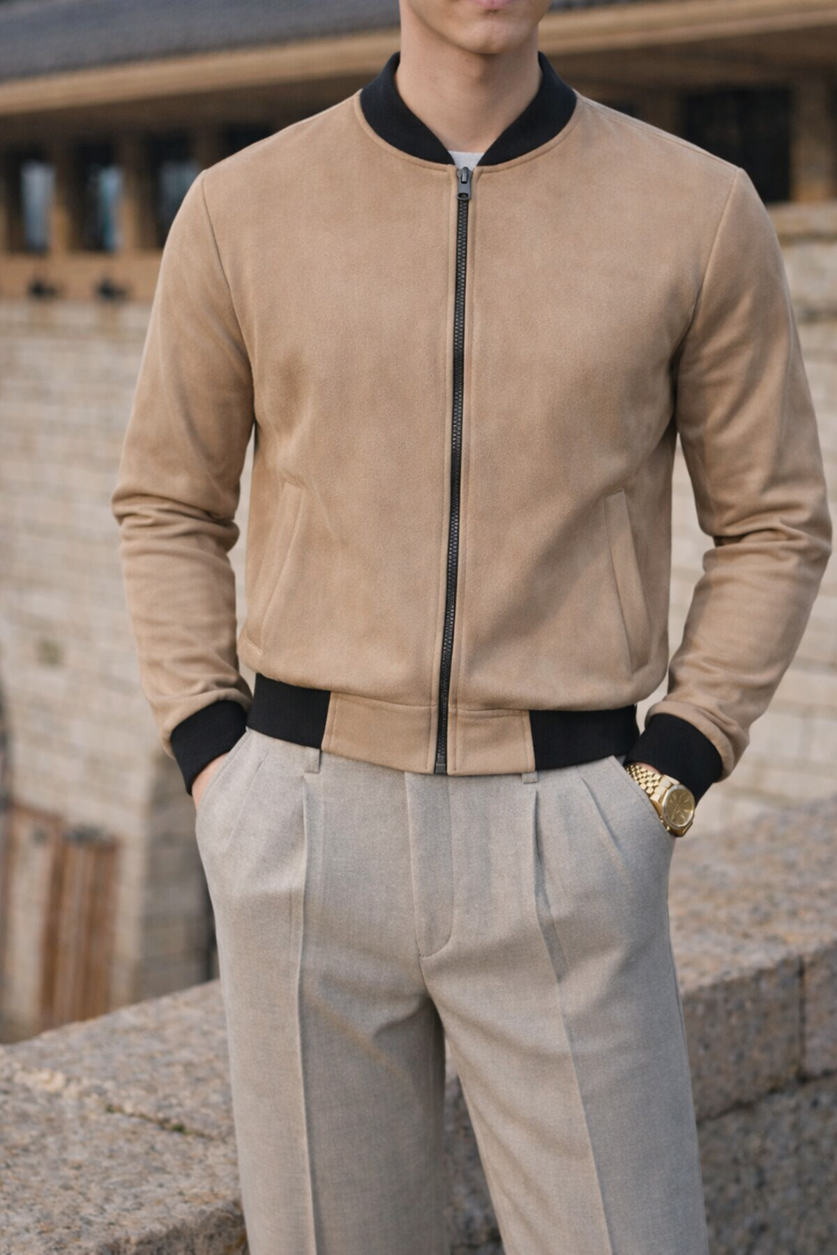 Erkek Smart Casual Kahve Nubuk Ceket