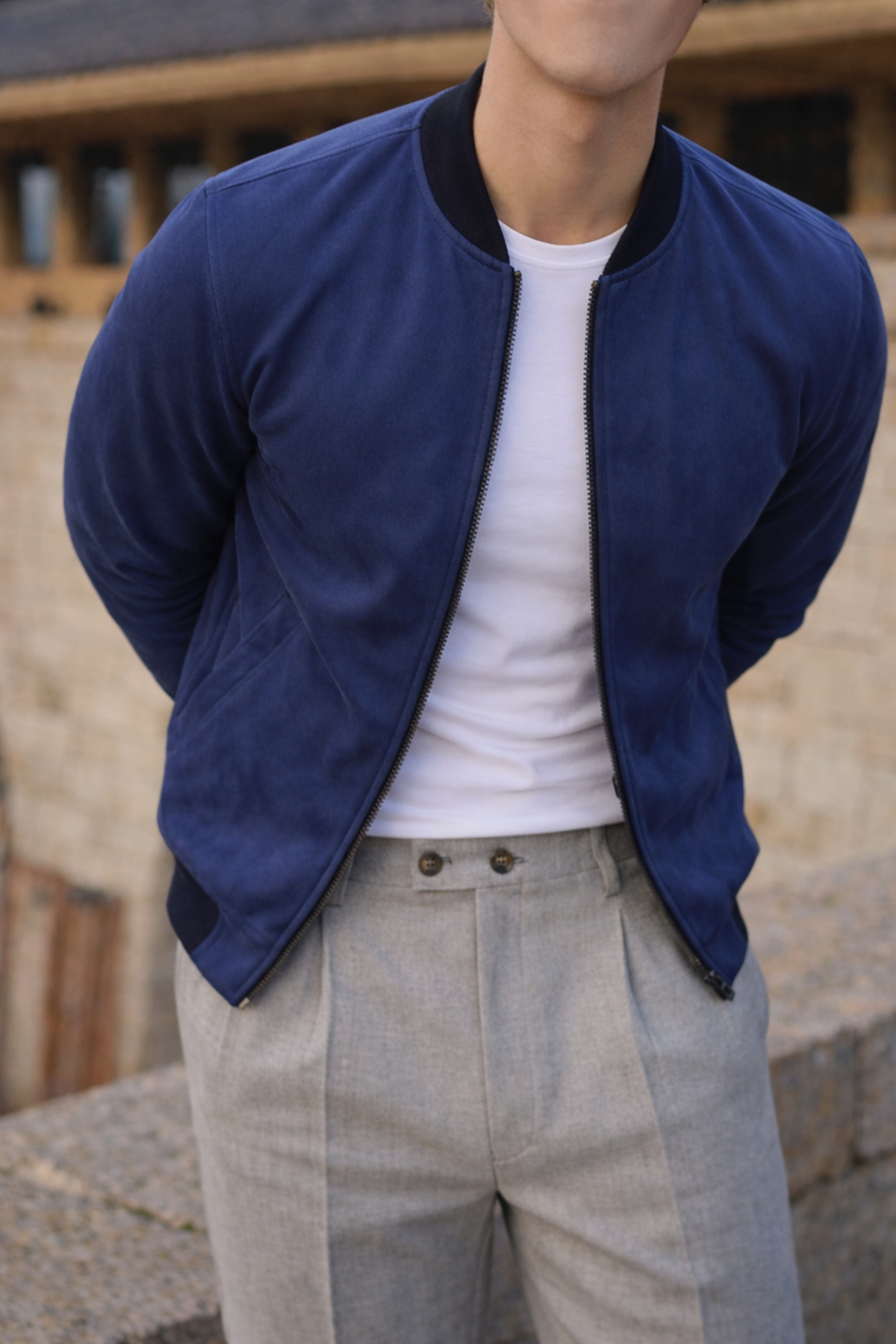 Erkek Smart Casual Lacivert Nubuk Ceket