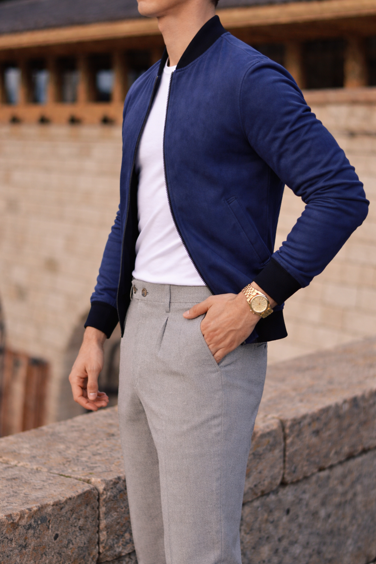 Erkek Smart Casual Lacivert Nubuk Ceket