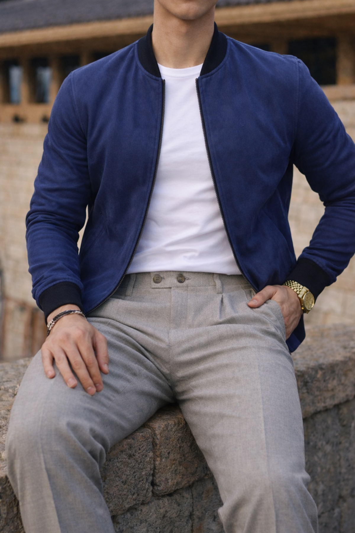 Erkek Smart Casual Lacivert Nubuk Ceket