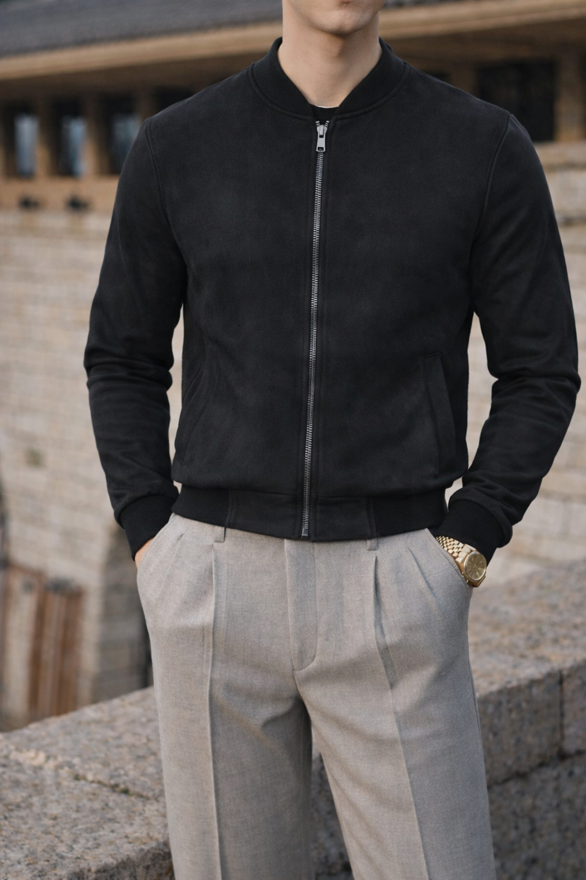 Erkek Smart Casual Siyah Nubuk Ceket