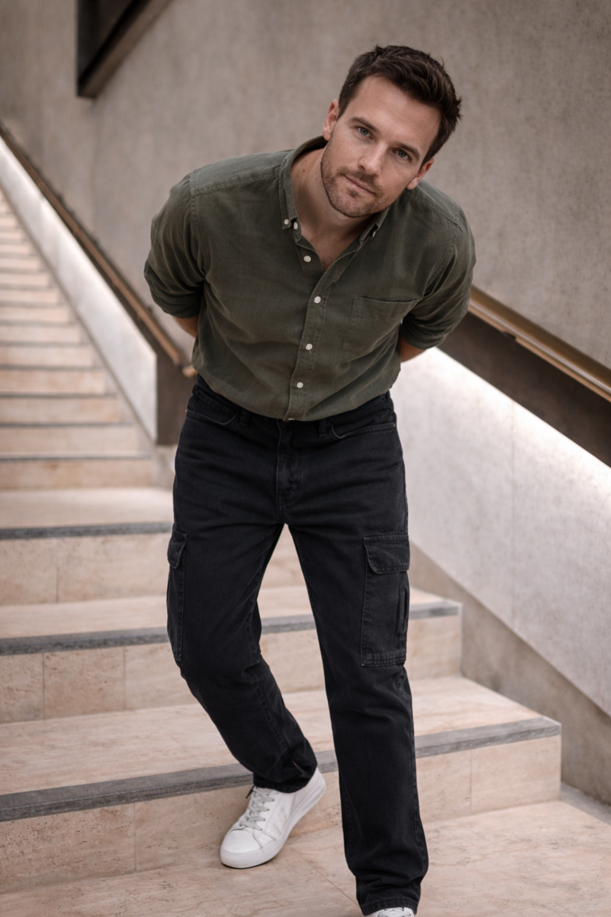 Erkek Yüksek Bel Bol Paça Füme Kargo Baggy Pantolon