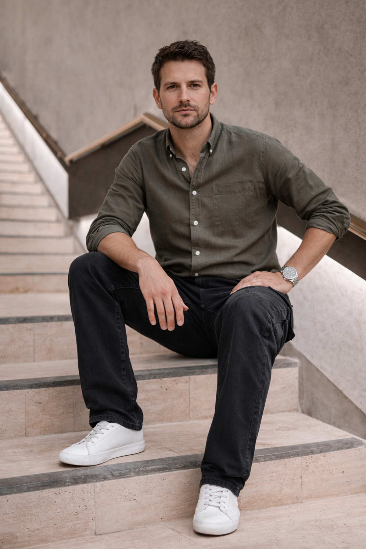 Erkek Yüksek Bel Bol Paça Füme Kargo Baggy Pantolon