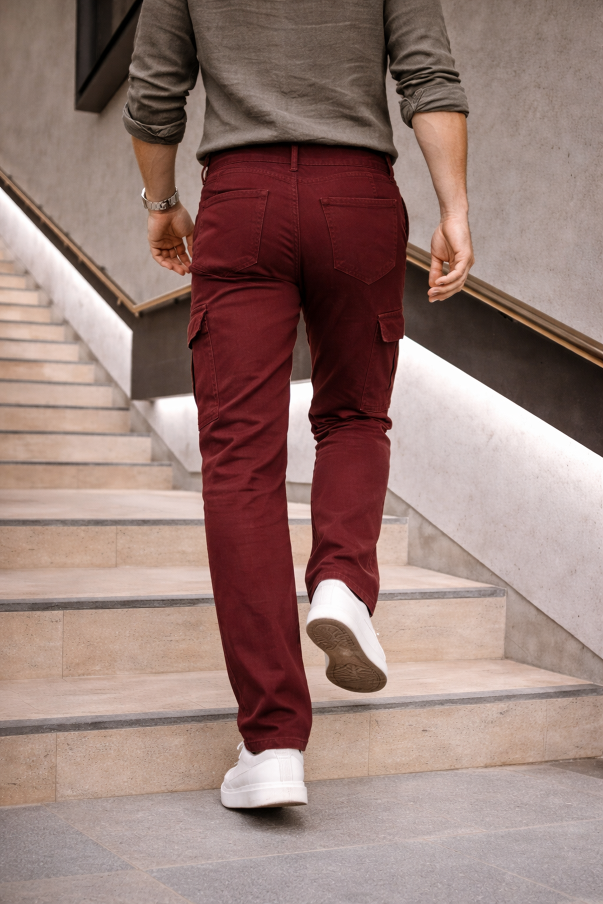 Erkek Yüksek Bel Bol Paça Kiremit Kargo Baggy Pantolon