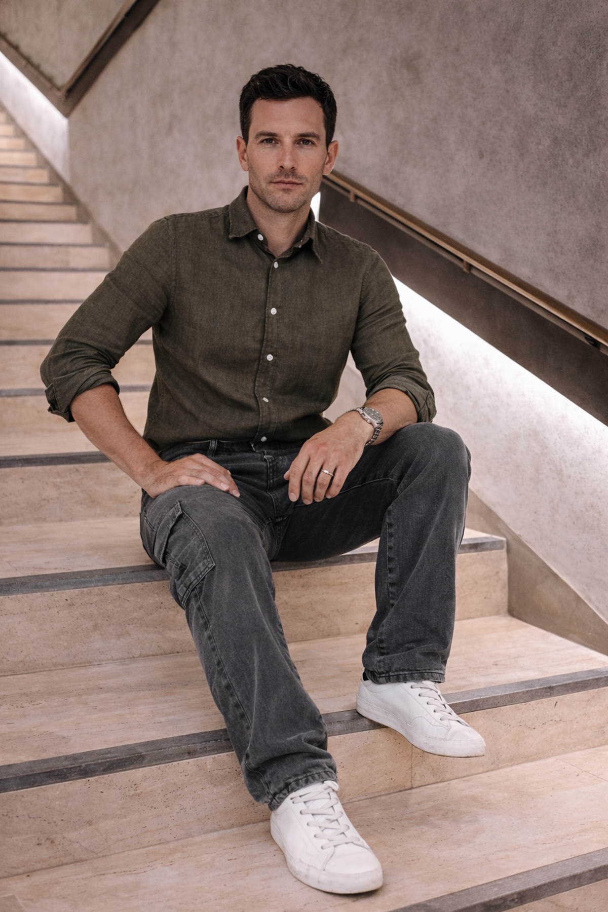 Erkek Yüksek Bel Bol Paça Antrasit Kargo Baggy Pantolon