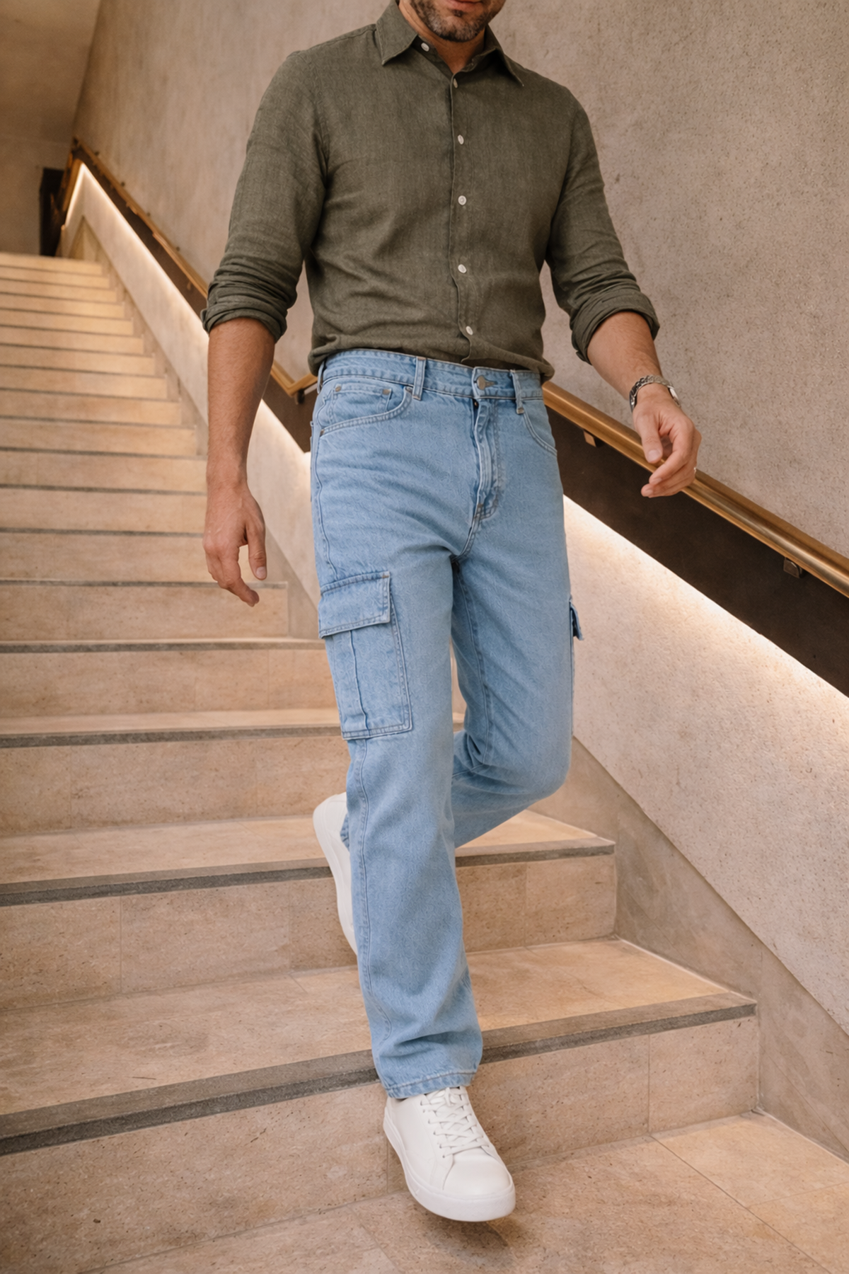 Erkek Yüksek Bel Bol Paça B.Mavi Kargo Baggy Pantolon