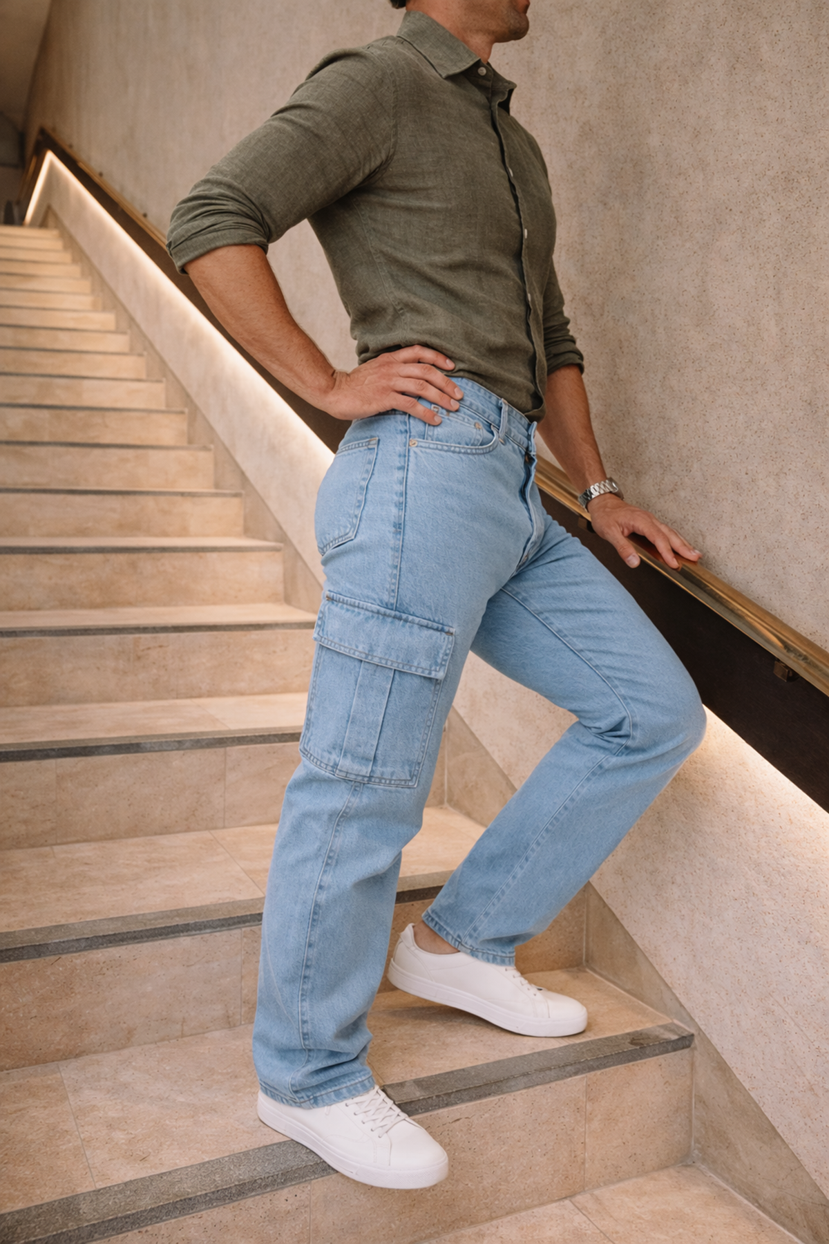 Erkek Yüksek Bel Bol Paça B.Mavi Kargo Baggy Pantolon