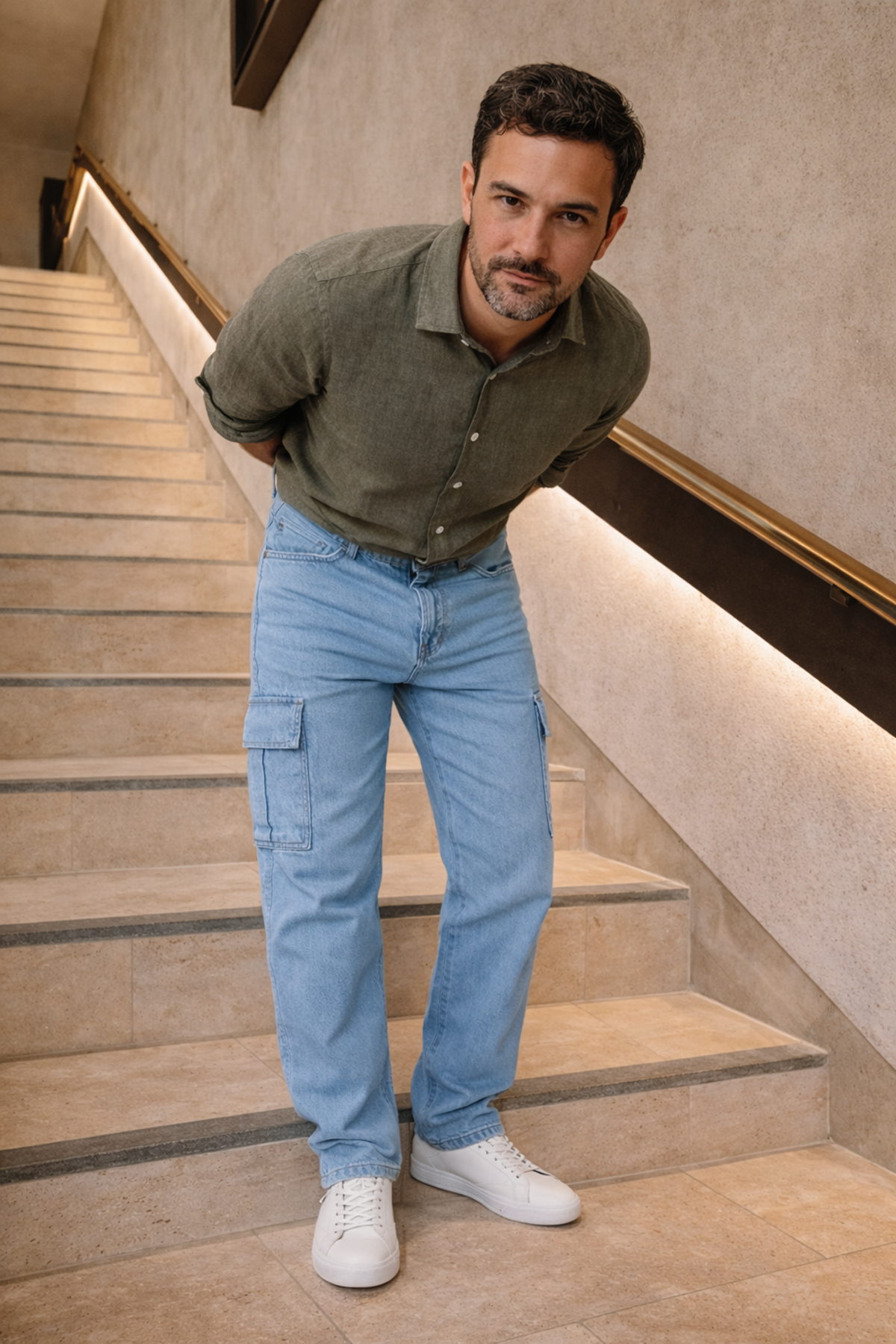 Erkek Yüksek Bel Bol Paça B.Mavi Kargo Baggy Pantolon