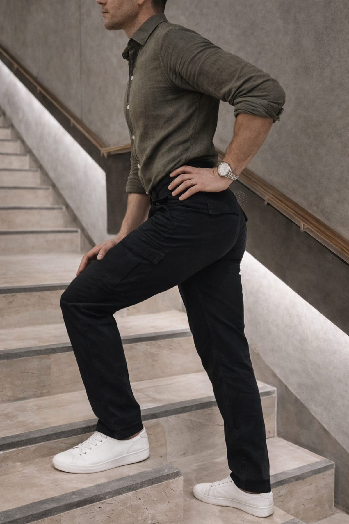 Erkek Yüksek Bel Bol Paça Siyah Kargo Baggy Pantolon