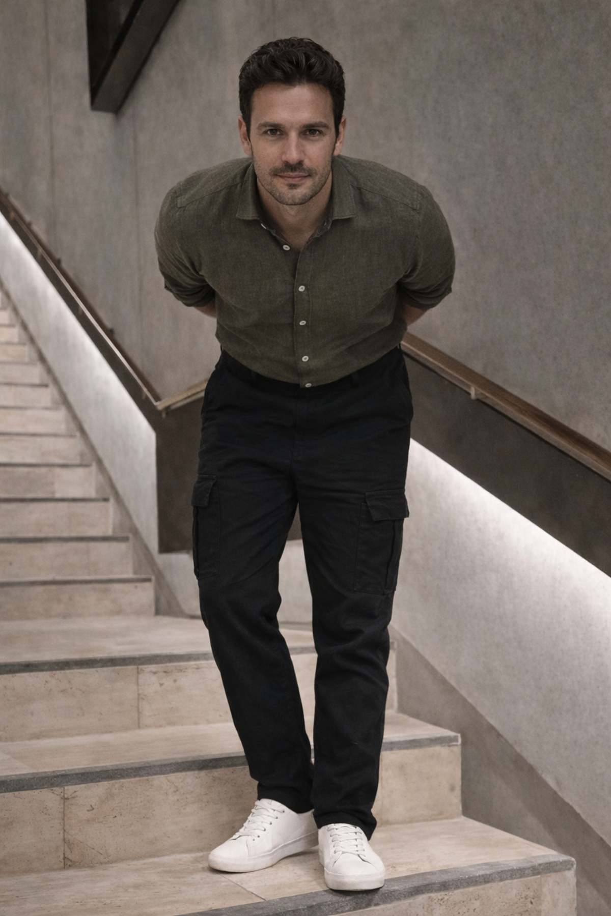 Erkek Yüksek Bel Bol Paça Siyah Kargo Baggy Pantolon