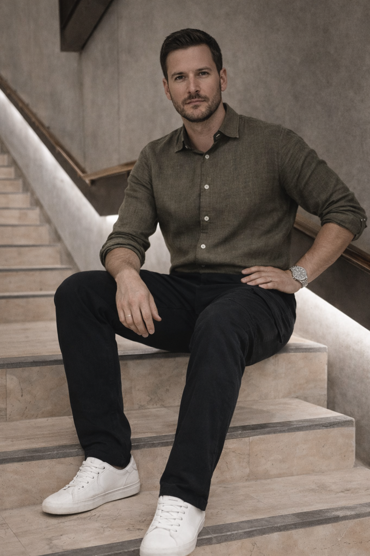 Erkek Yüksek Bel Bol Paça Siyah Kargo Baggy Pantolon