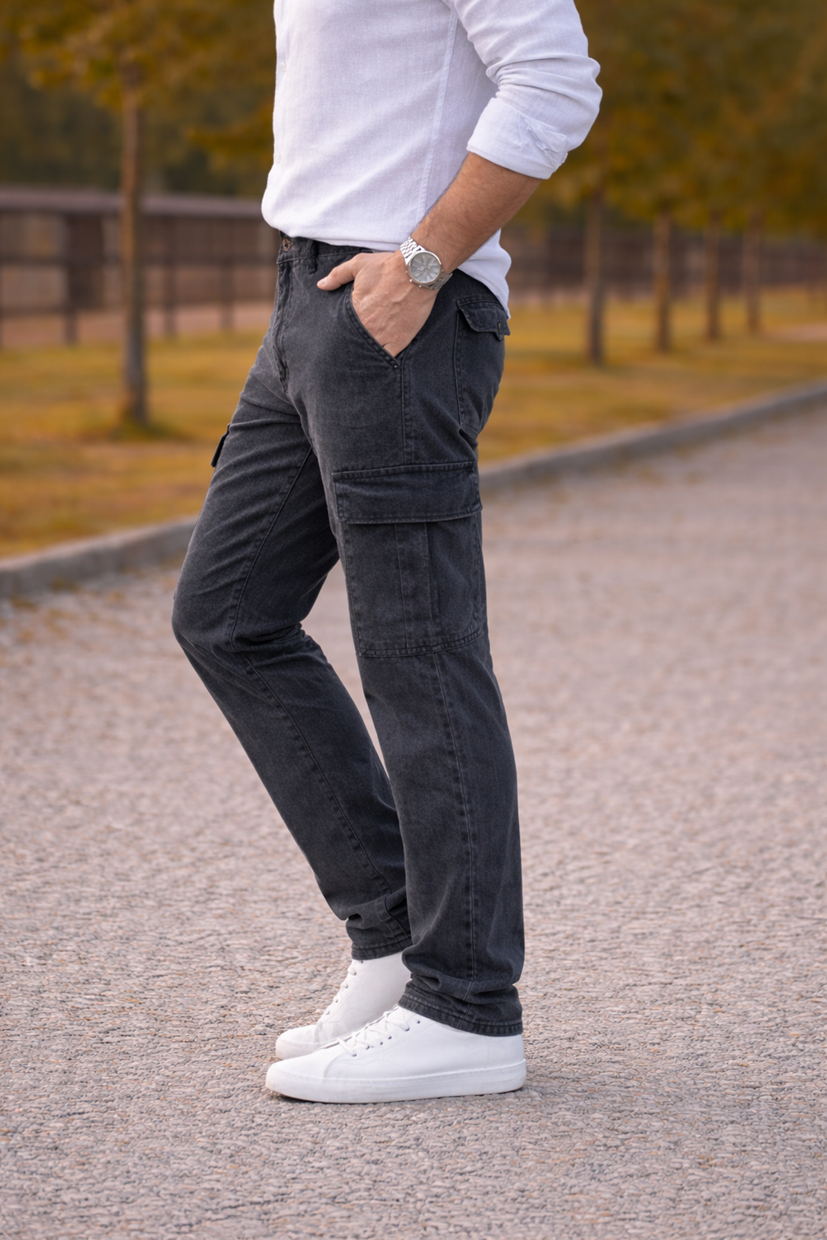 Erkek Premium Comfort Antrasit Kargo Baggy Pantolon